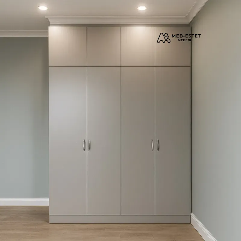 Шкаф платяной с антресолями бежевый