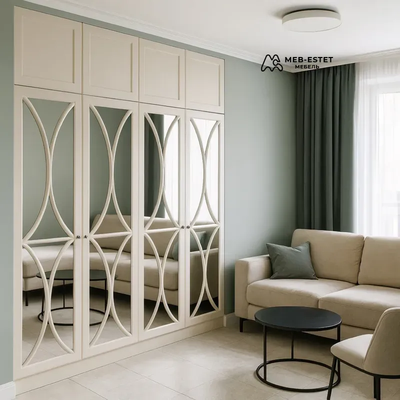 Встроенный распашной шкаф зеркало