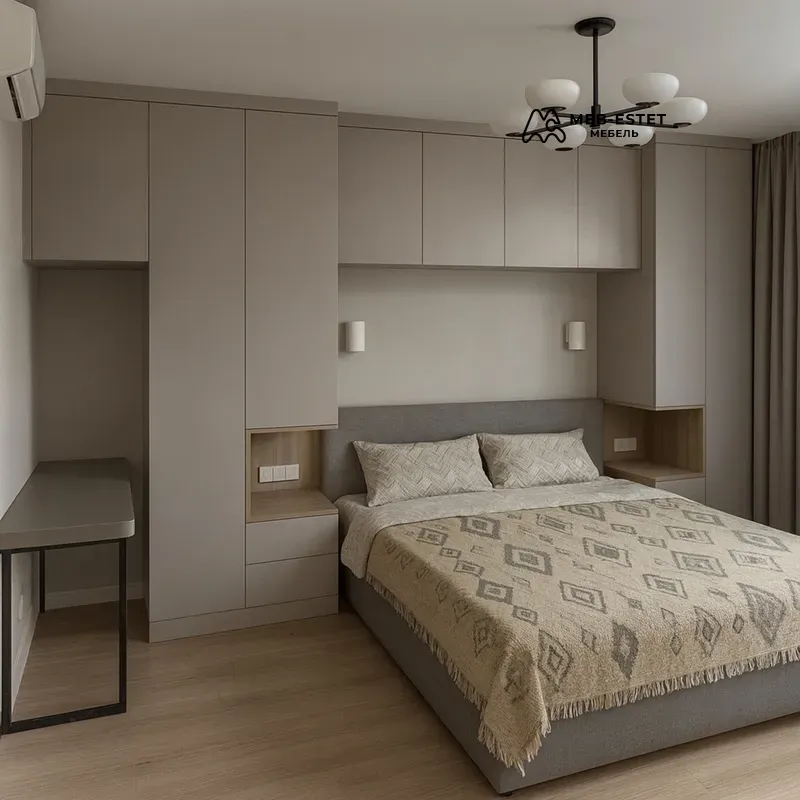 Шкаф вокруг кровати бежевый