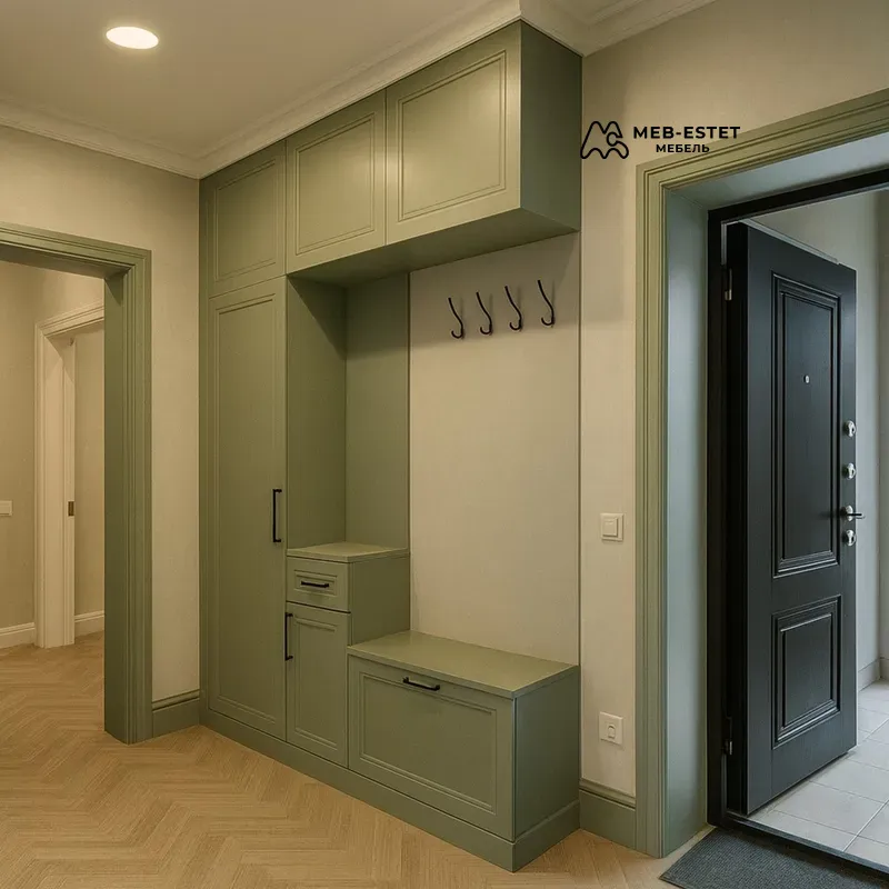 Прихожая зелёная шкаф с банкеткой
