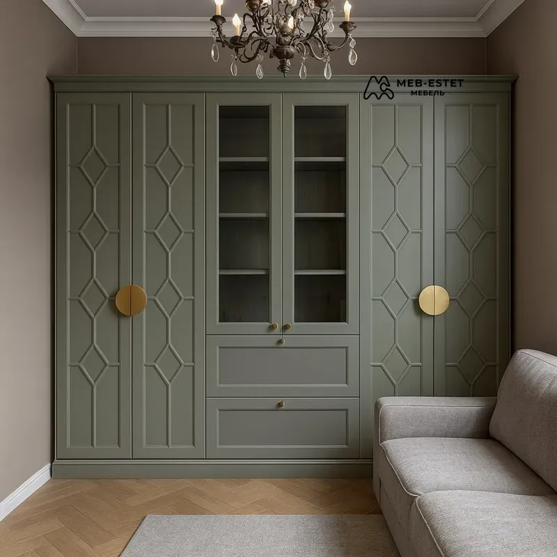 Встроенный шкаф витрина МДФ зелёный