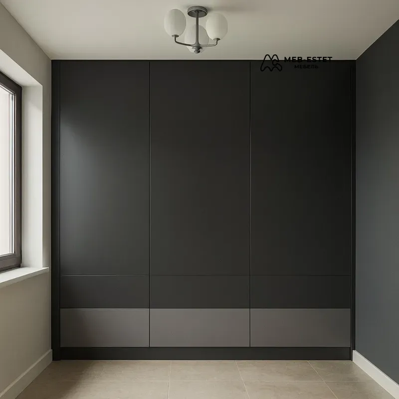 Черный встроенный шкаф без ручек