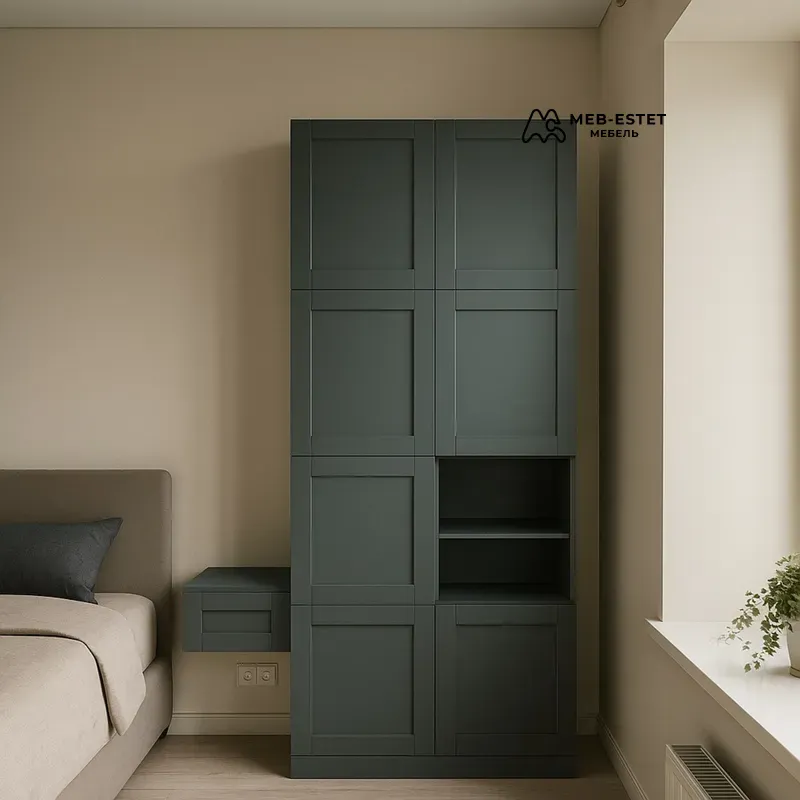Высокий шкаф с нишей зеленый