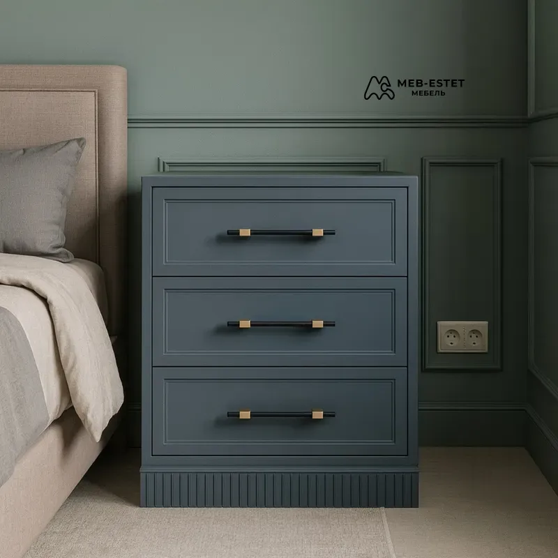 Тёмно синяя тумба с ручками