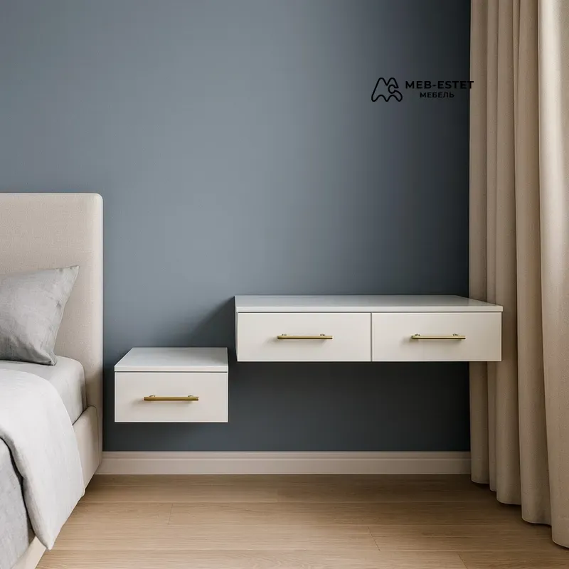 Подвесные тумбы рядом с кроватью