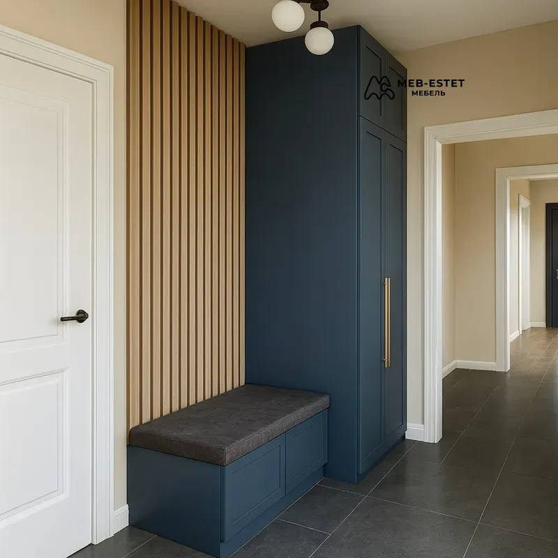 Прихожая скамья шкаф синий дуб