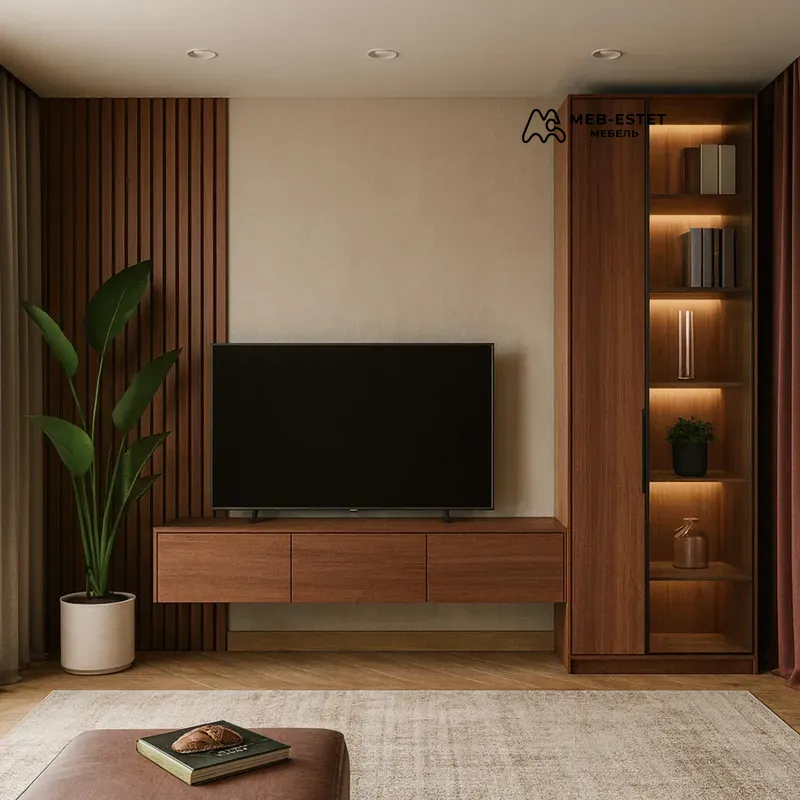 Гостиная стенка витрина тумба дуб