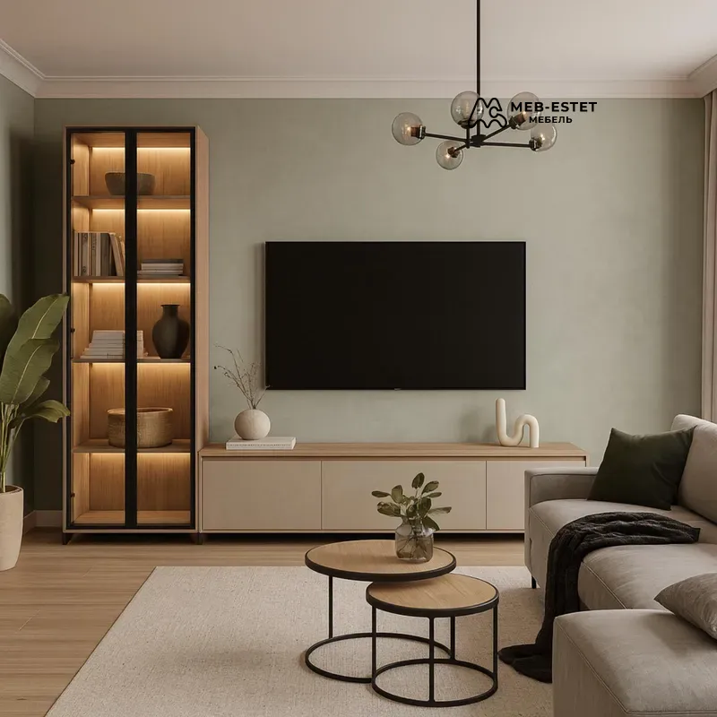 Стенка с витриной и тумбой