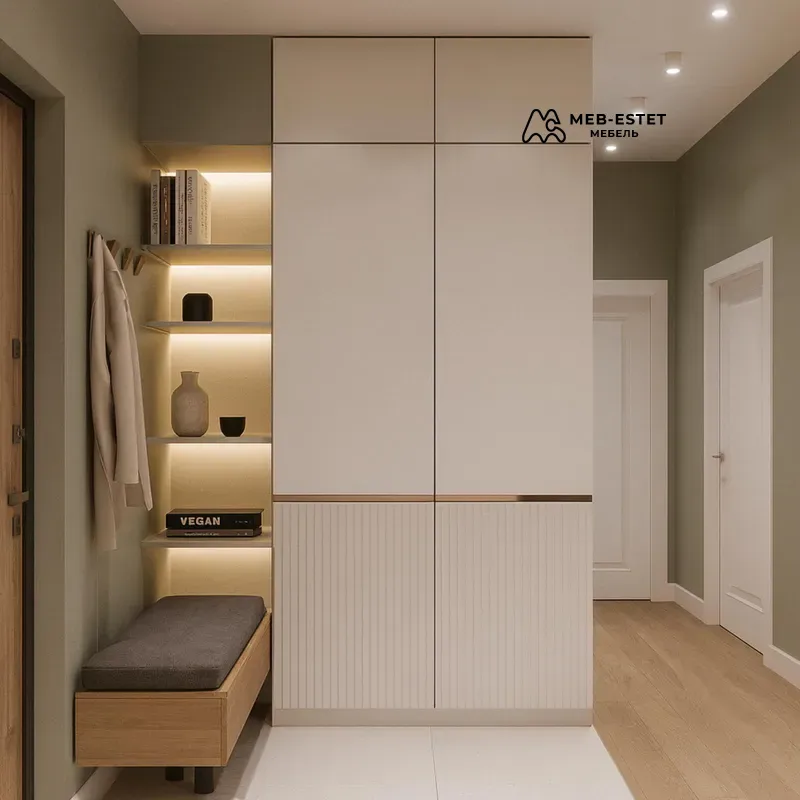 Прихожая встроенный шкаф с скамьей