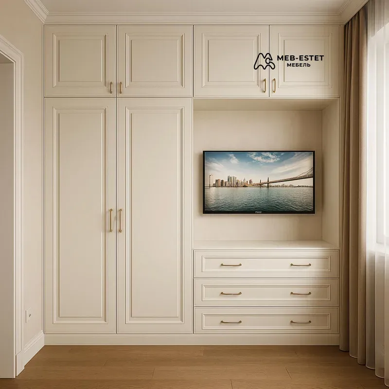 Шкаф с нишей под ТВ кремовый