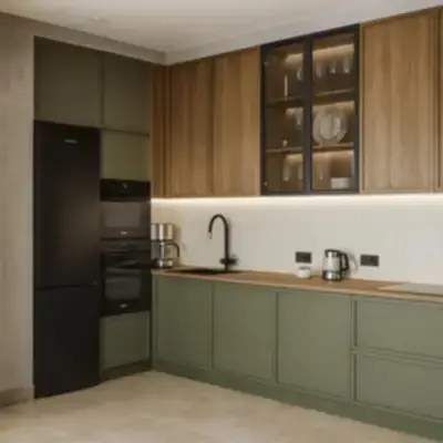 Прямая кухня с витриной