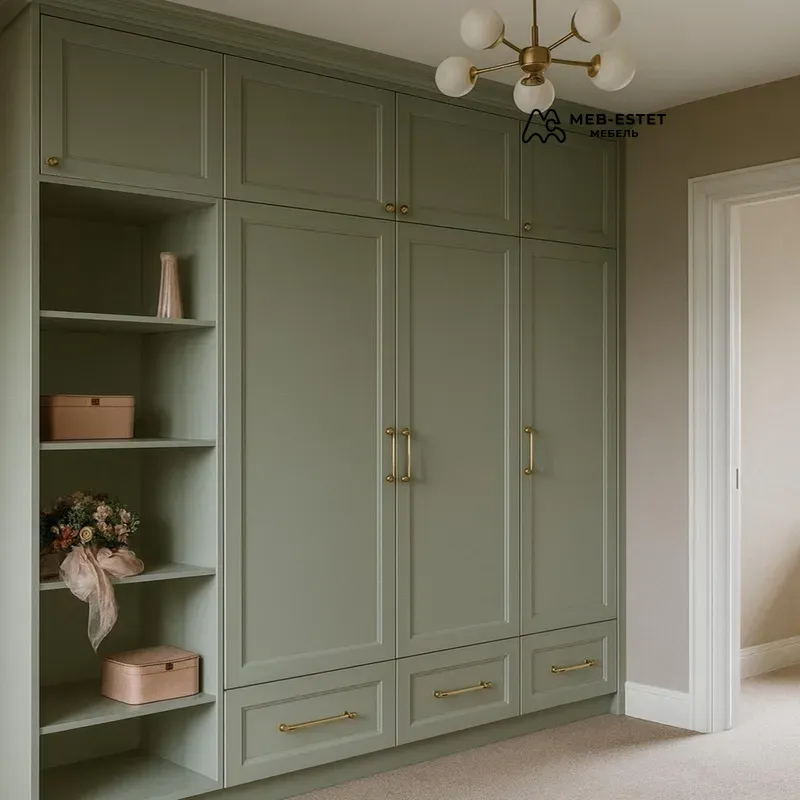 Встроенный шкаф зелёный неоклассика