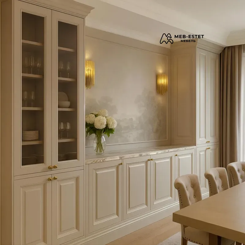 Классический встраиваемый буфет с витриной Классический встраиваемый буфет с витриной