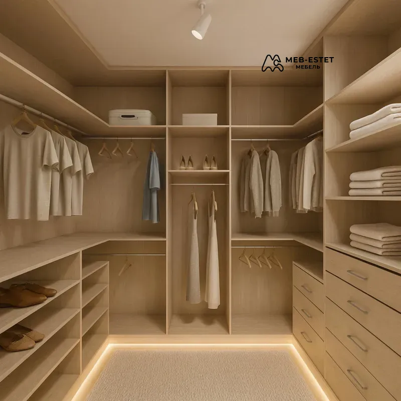 Гардеробная из светлого шпона