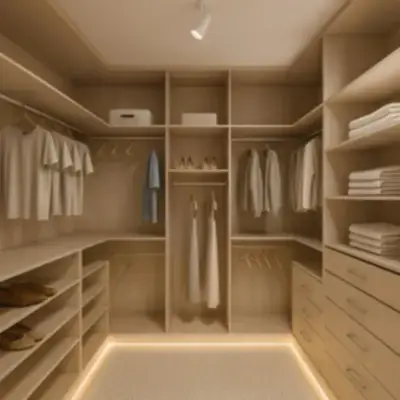 Встроенная гардеробная светлый шпон