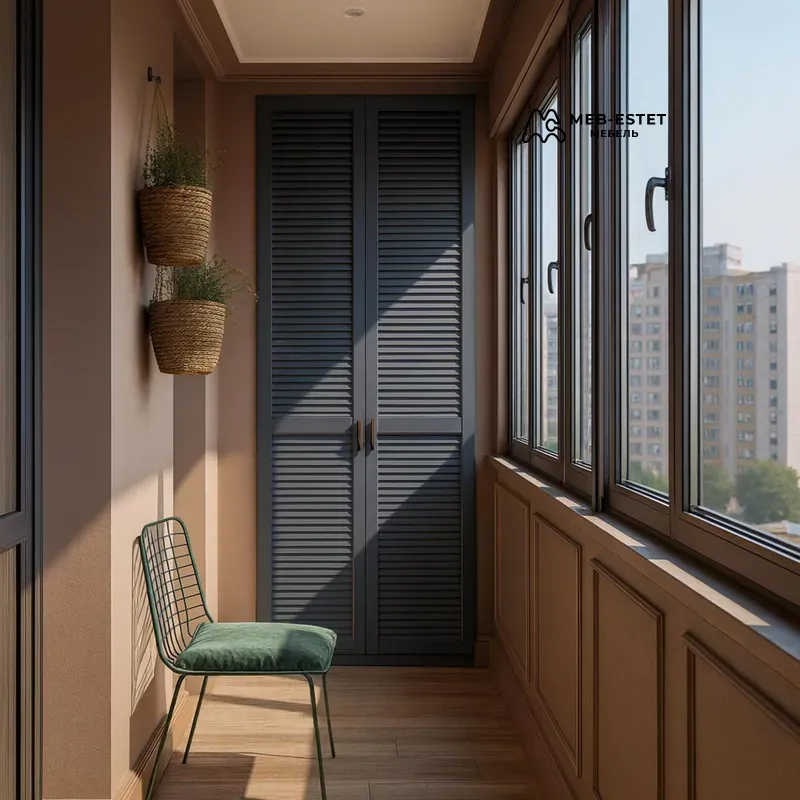 Шкаф лоджия жалюзи тёмный