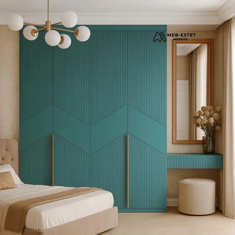 Зелёный встроенный шкаф спальня