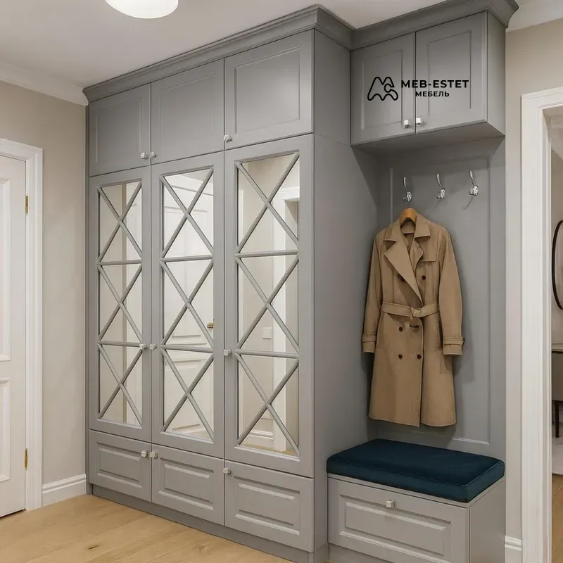Встроенный шкаф в прихожую с банкеткой