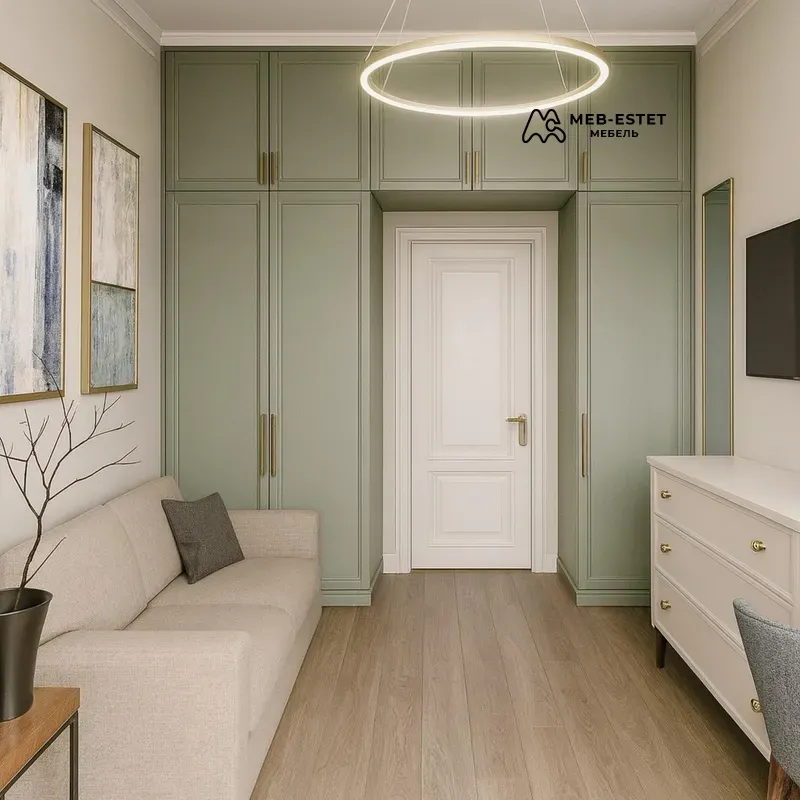 Встроенный шкаф вокруг двери зелёный