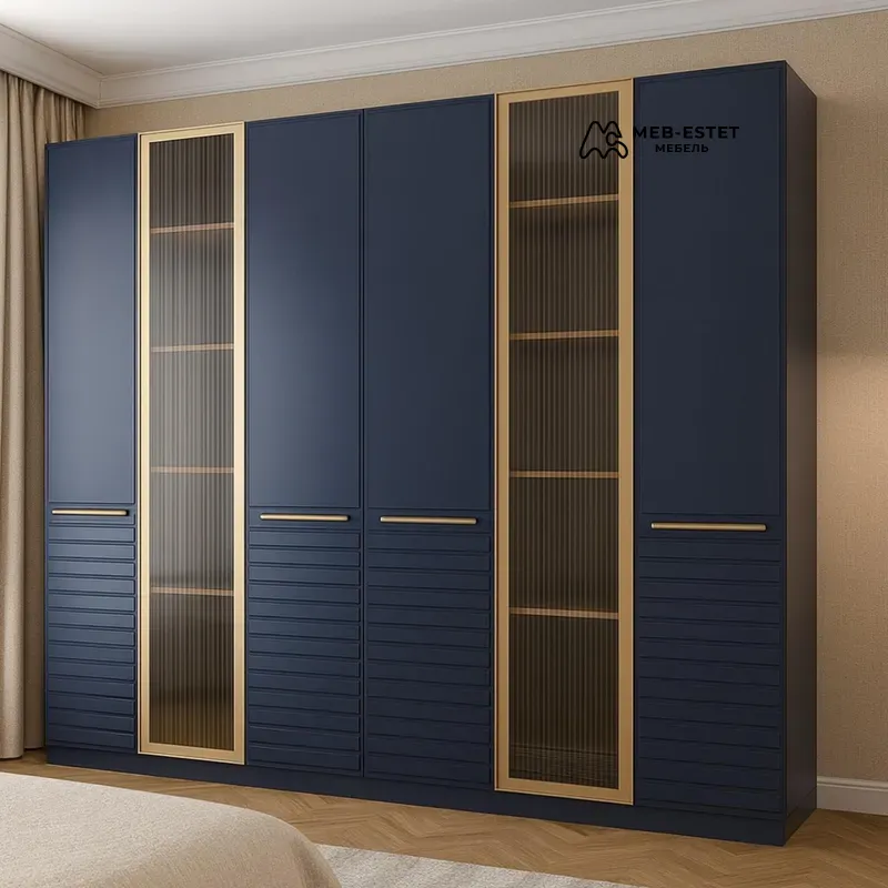 Шкаф спальня с витриной синий дуб