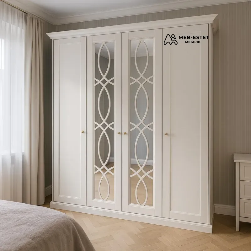 Шкаф платяной неоклассика кремовый