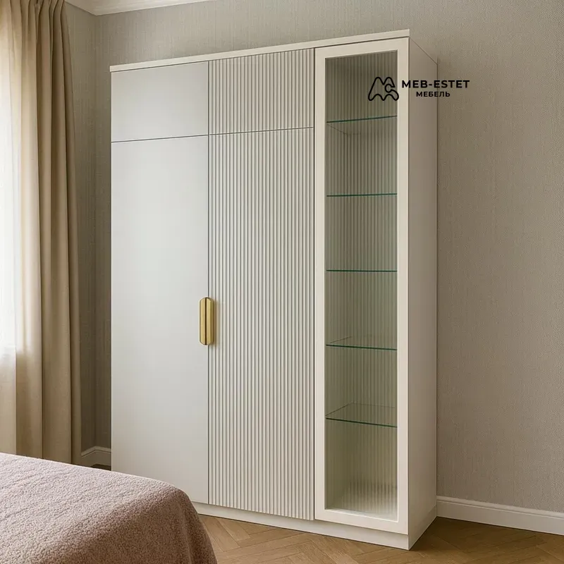 Шкаф с витриной рельефный белый