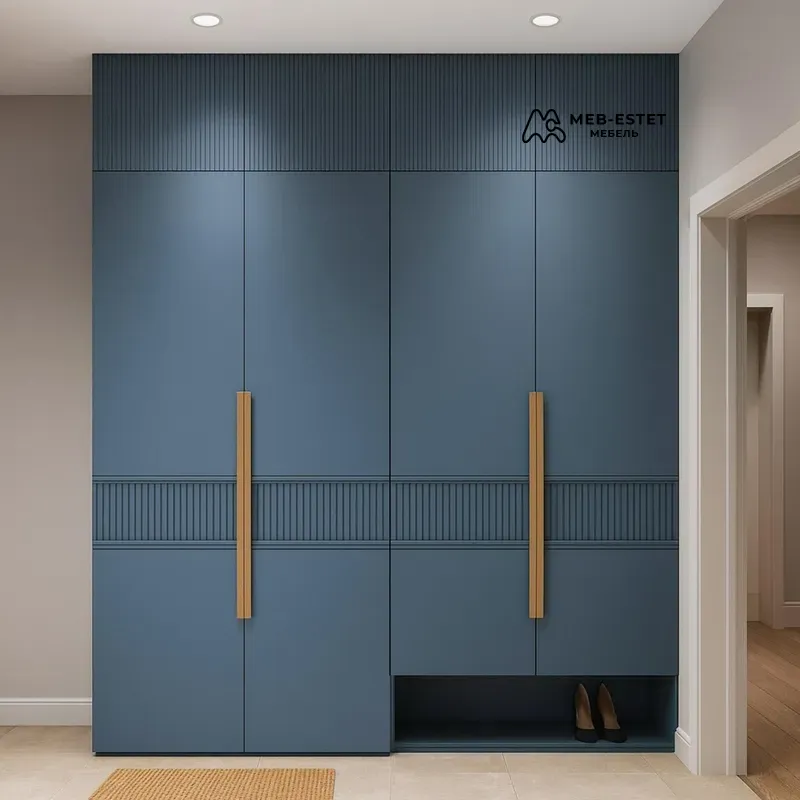Шкаф прихожая рейки синий