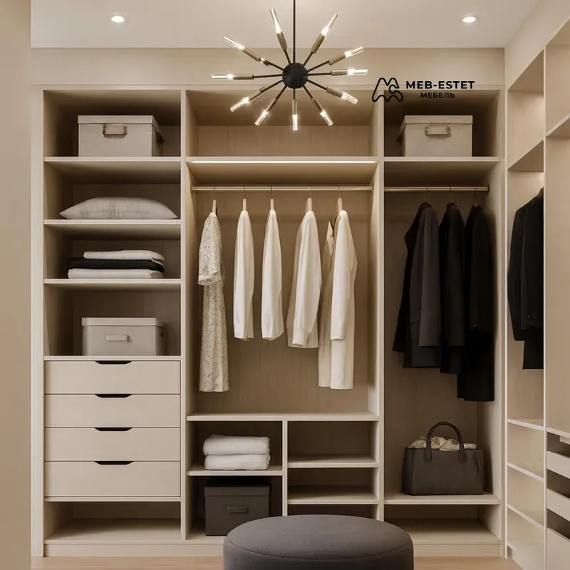 Гардеробная бежевая в нише