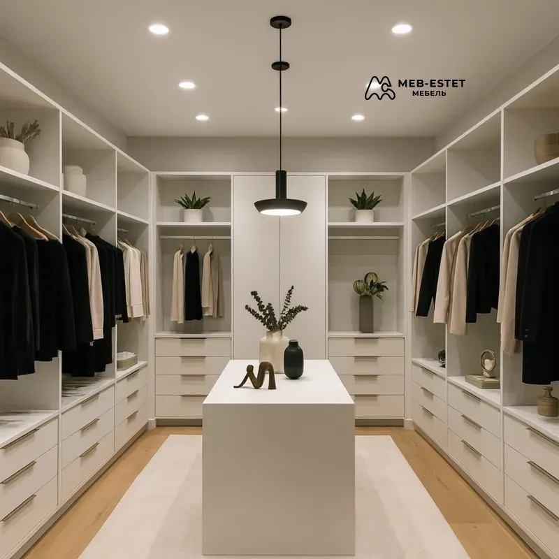 Гардеробная Белая С Островом