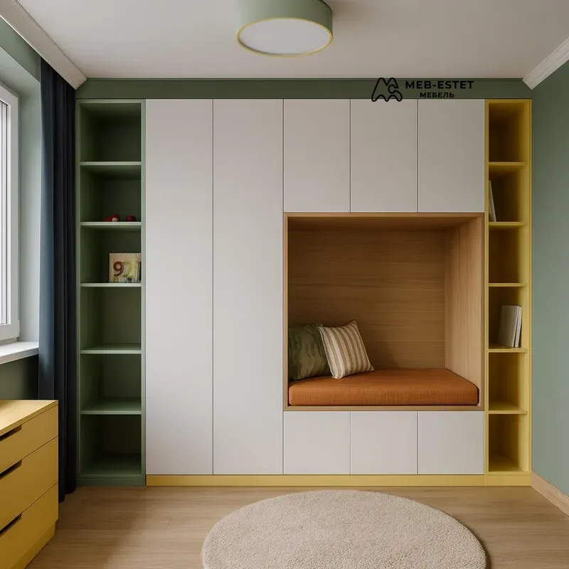 Встроенный шкаф с сиденьем для спальни