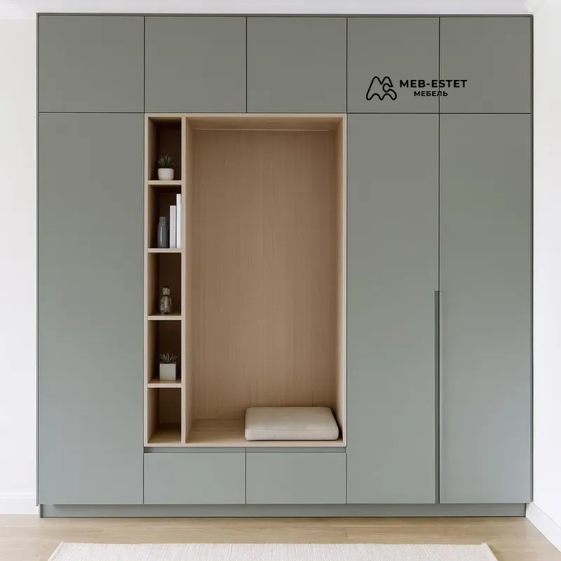Шкаф прихожая с нишей зелёный дуб