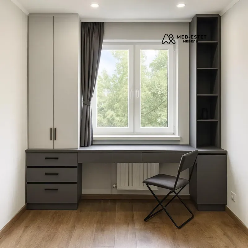 рабочая зона под окном с шкафом