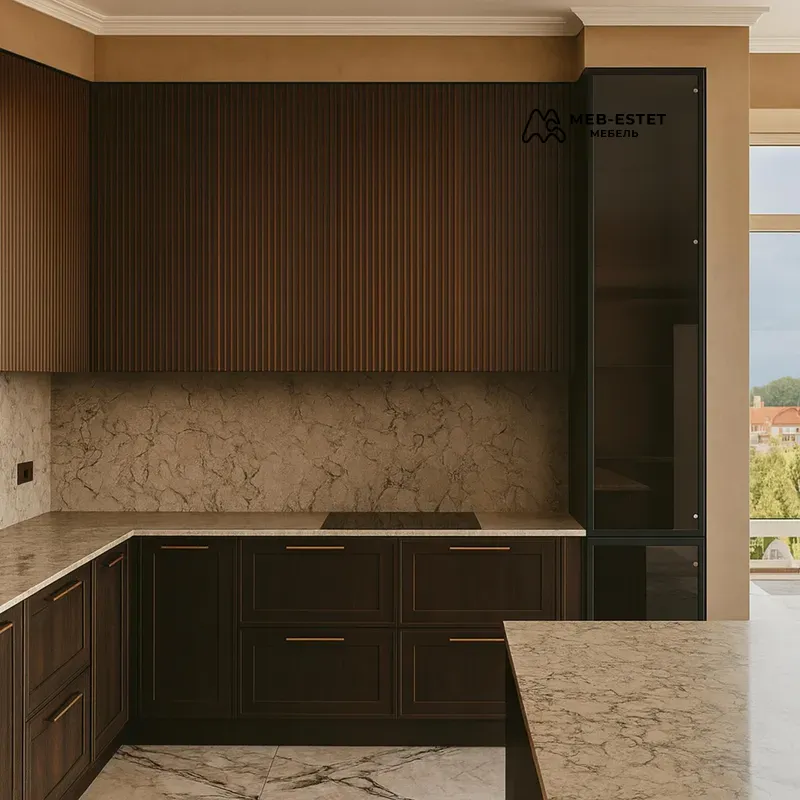 Кухня тёмный шпон угловая