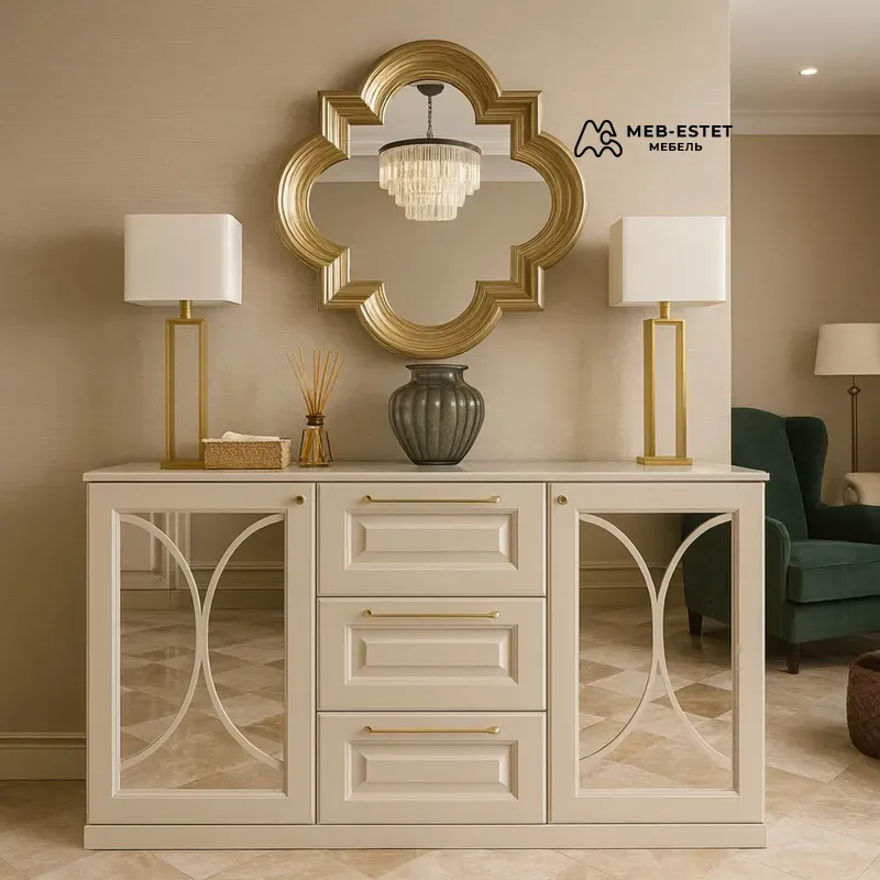 Кремовый комод с витриной