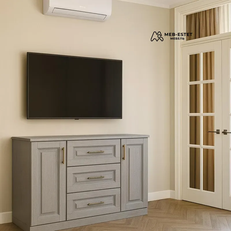 Комод серый классический под ТВ
