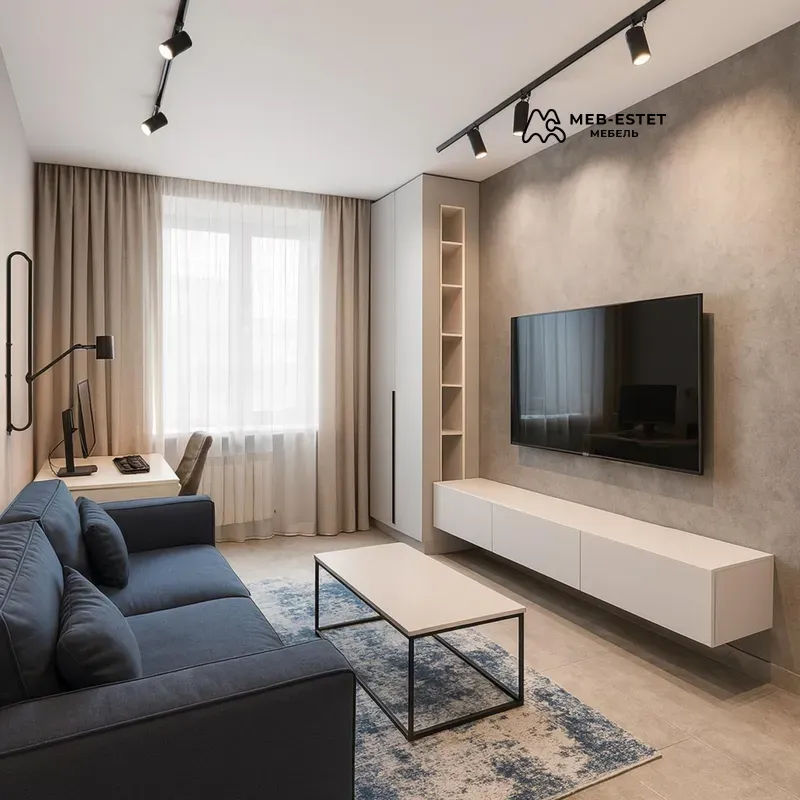 ТВ тумба и узкий пенал белый