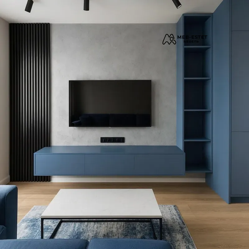 Голубая подвесная ТВ стенка