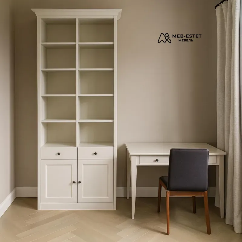 Белый книжный шкаф с тумбой