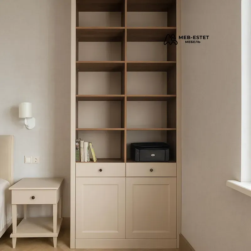 Встроенный стеллаж бежевый дуб