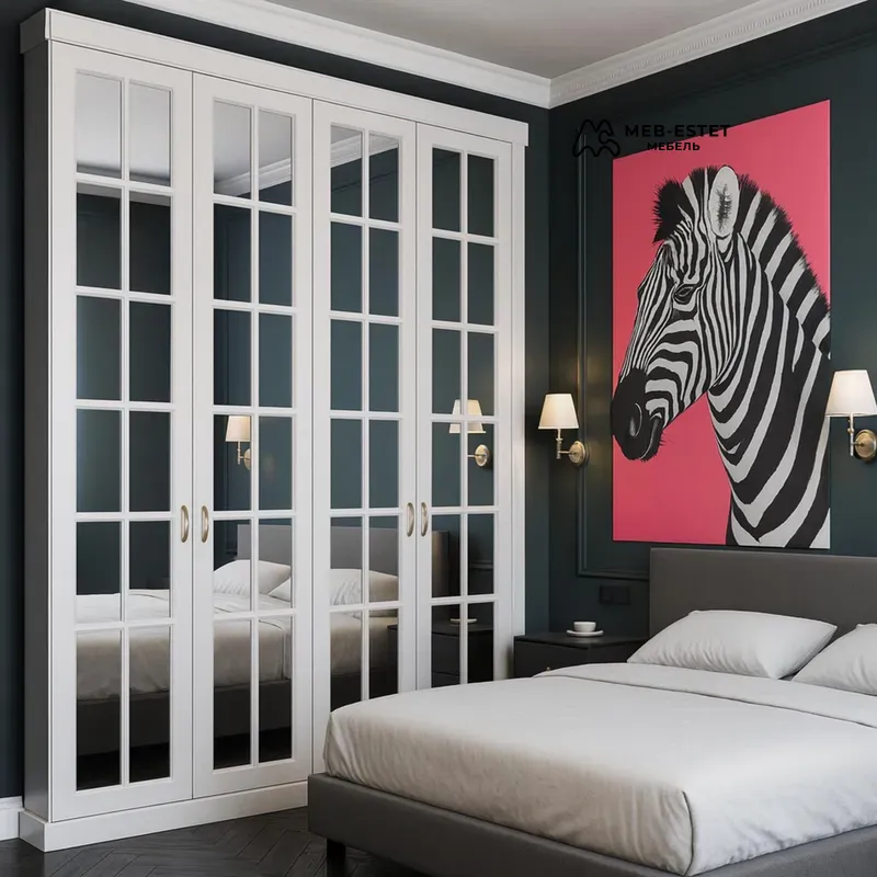 Белый шкаф с зеркальными фасадами