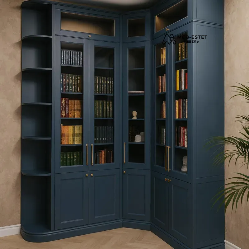 Угловая библиотека с витринами