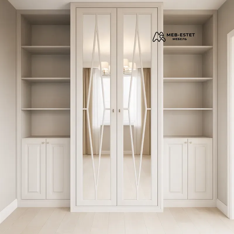 Встроенный шкаф с зеркалами и полками