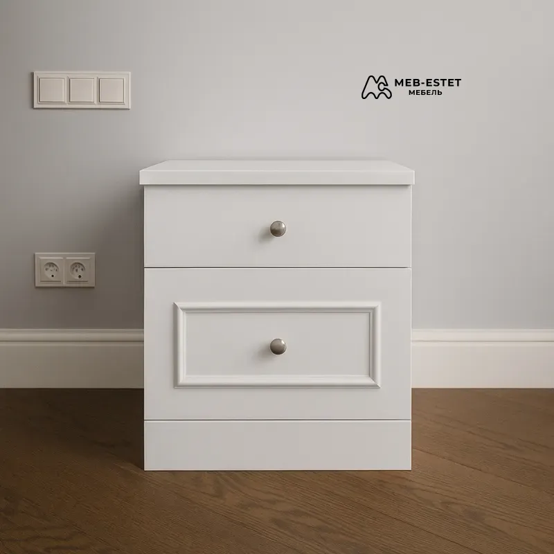 Белая прикроватная тумба с рамой Белая прикроватная тумба с рамой