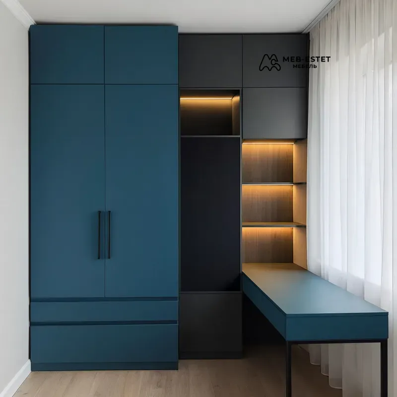 Шкаф гардероб рабочая зона синий