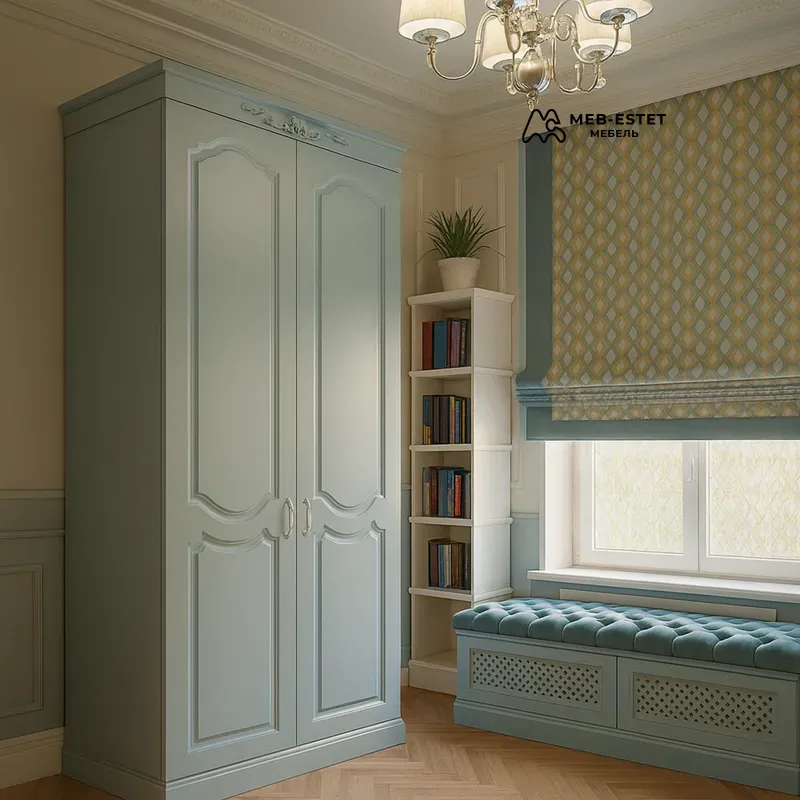 Шкаф платяной Неоклассика голубой