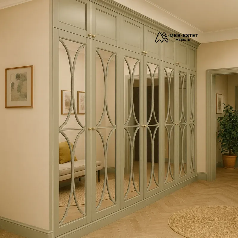 Встроенный шкаф зелёный с зеркалами