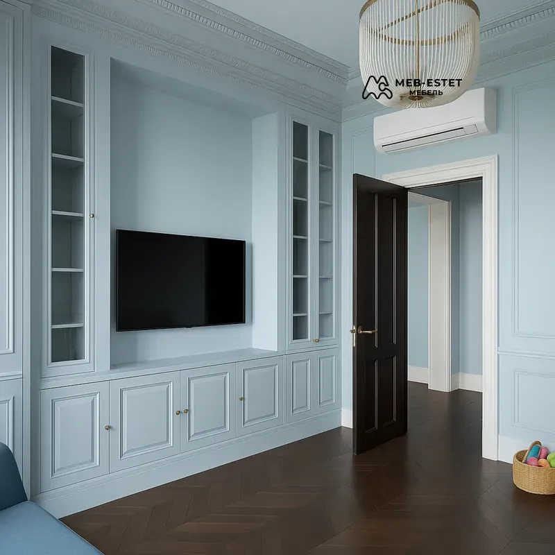 Классическая встроенная стенка голубая