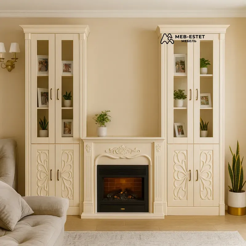 Витрины с камином в неоклассике