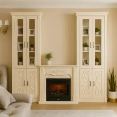 Стенка с камином и витринами