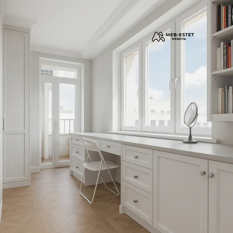 Рабочая зона на балконе белая